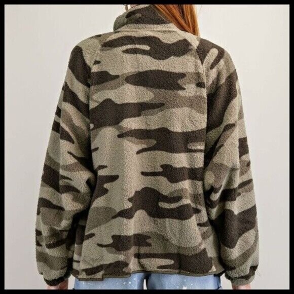 EASEL SUPER Soft & Cozy Camo Print Lined Fleece Jacket Snap Closure Side Pockets - Picture 9 of 15